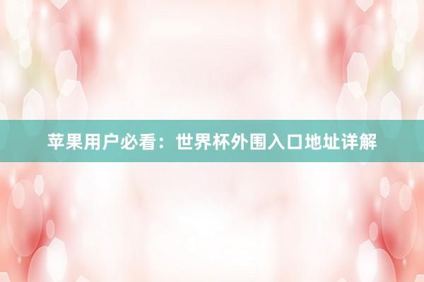苹果用户必看：世界杯外围入口地址详解