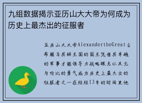 九组数据揭示亚历山大大帝为何成为历史上最杰出的征服者